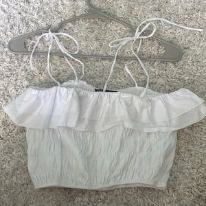 White Zara spaghetti strap ruffle top